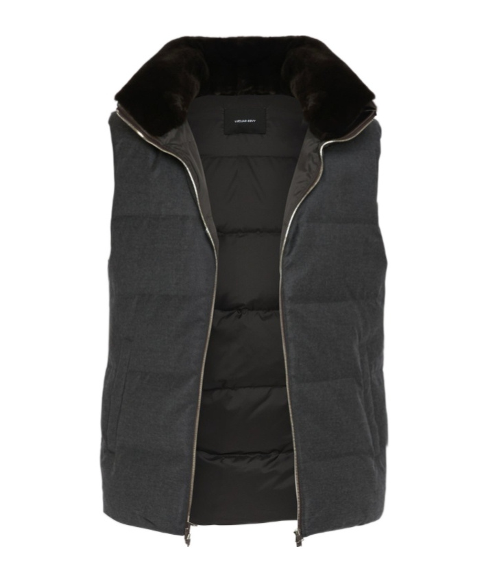 Yves Salomon Down Gilet Made With Loro Piana Fabric With Mink Fur Trim In Gray