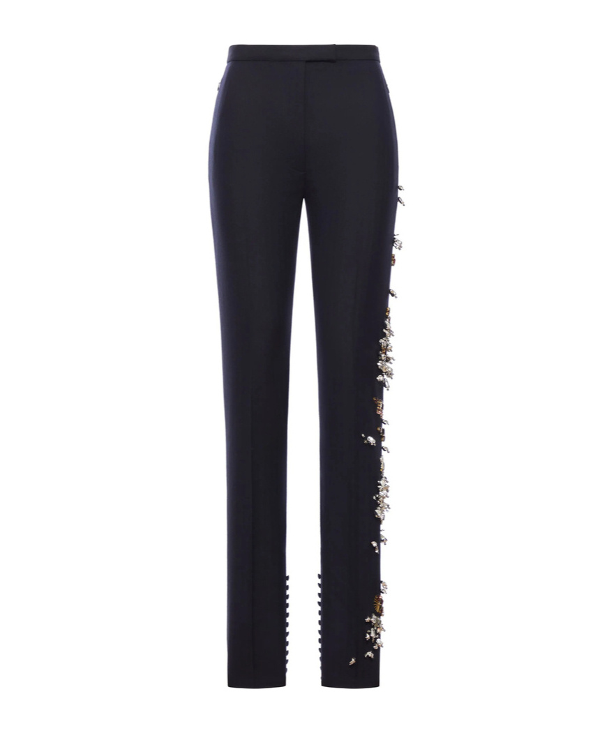 Dries Van Noten Pandoris Embellished Wool Skinny Pants In Blue