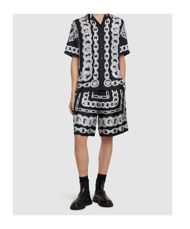 Versace Men Medusa Chains Silk Shorts In Black