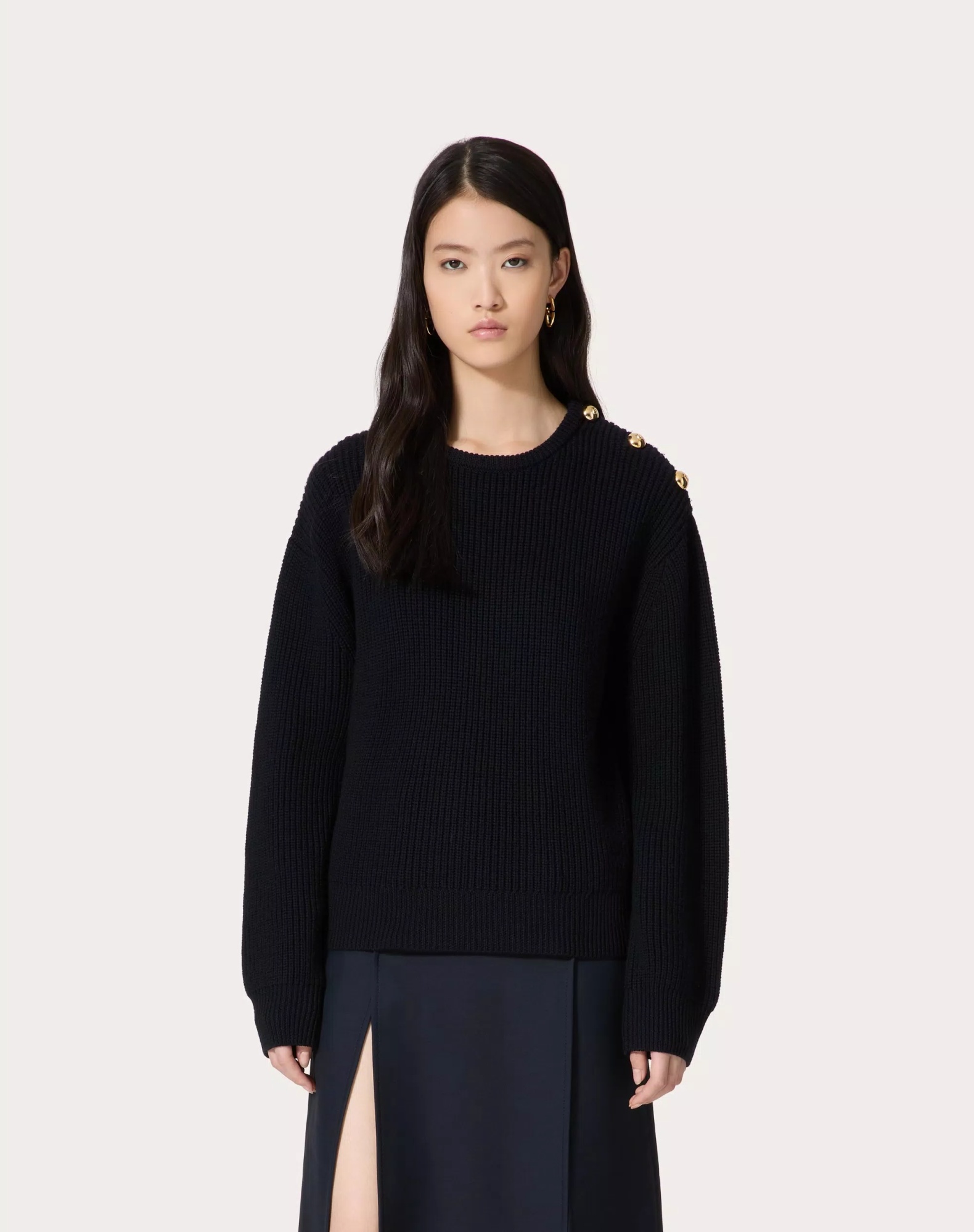 Valentino Buttoned Wool Jumper In Black