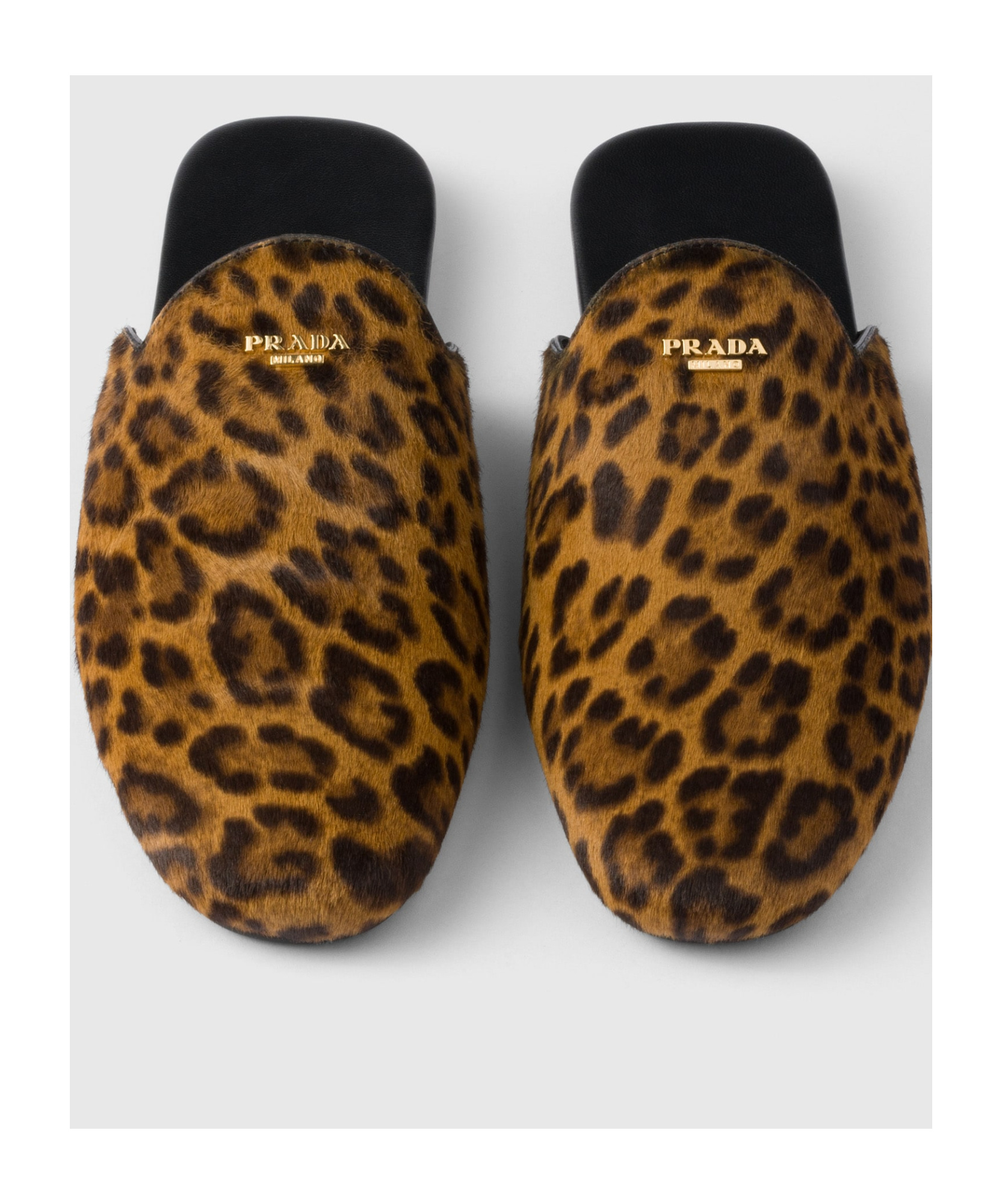 Prada Leopard Calf Hair Flat Mules In Honey-colored