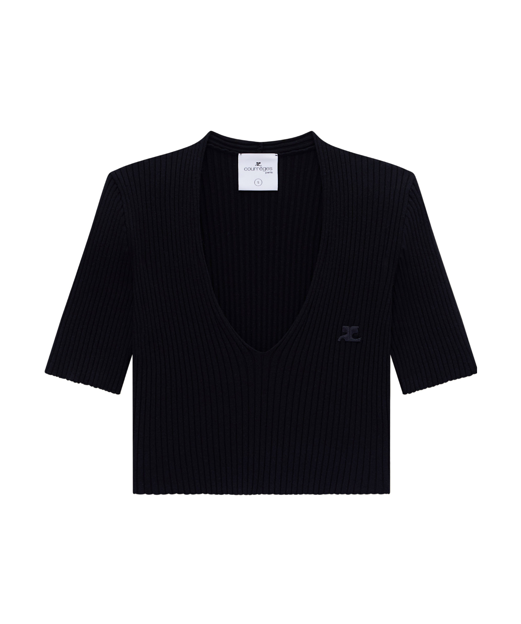 Courrèges Mockneck Rib Knit Cropped Top Women Black In Viscose In Black