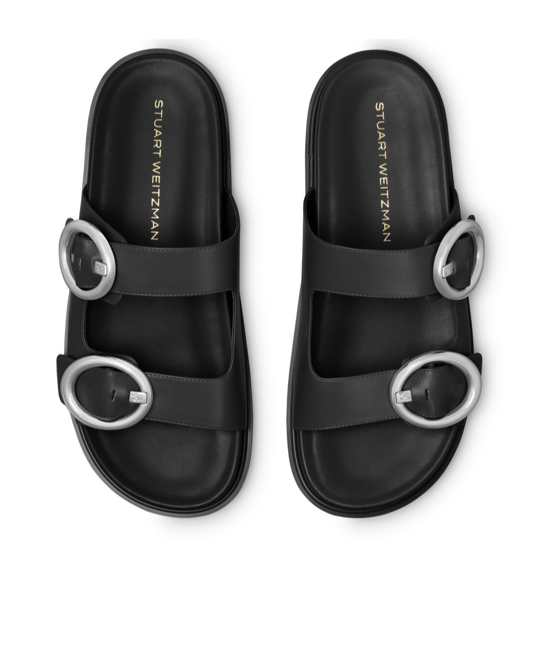 Stuart Weitzman Benni Leather Dual-strap Sport Slide Sandals In Black