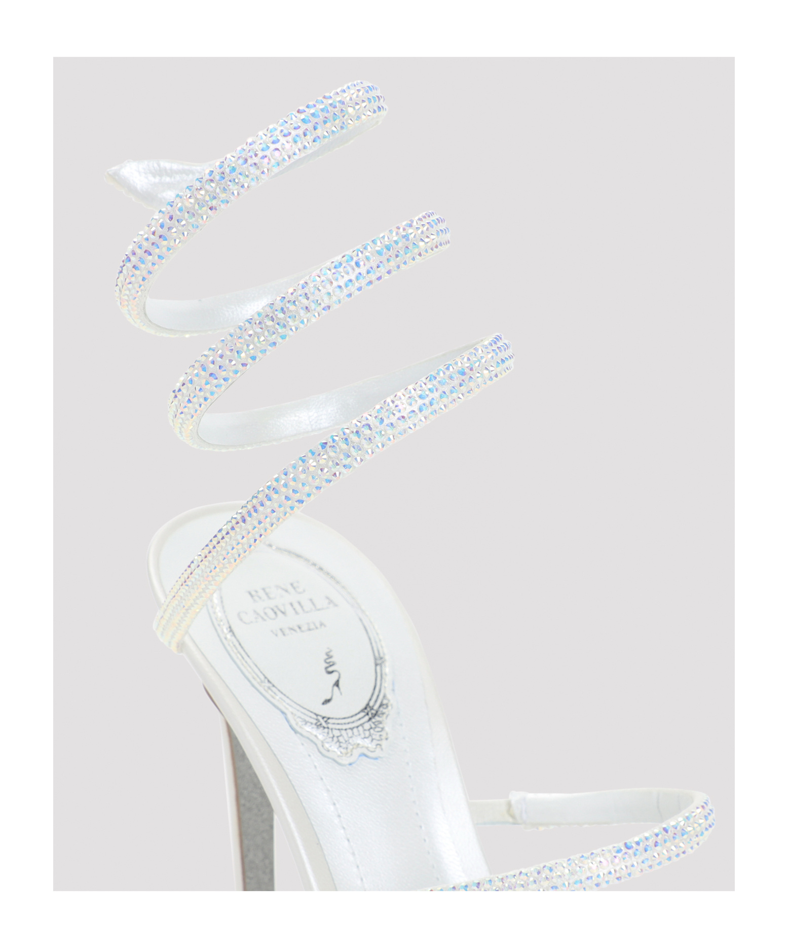 René Caovilla Spiral Strap Open Toe Sandals With Embellishments In White