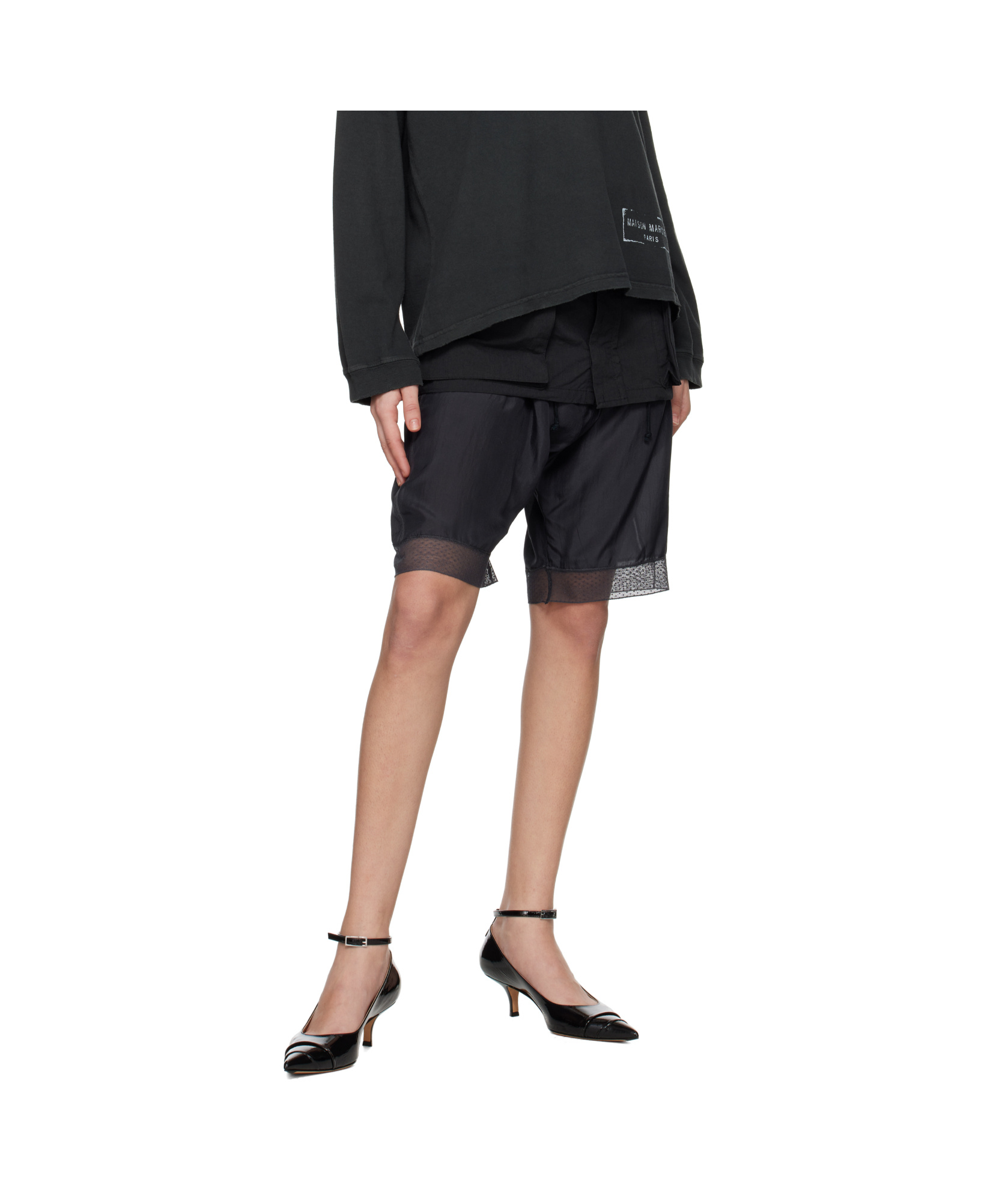 Maison Margiela Skirt-overlay Shorts In Black And Anthracite