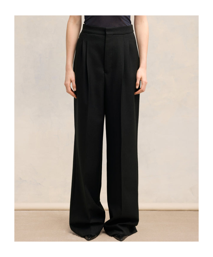 Ami Alexandre Mattiussi Wide Legged Pinstripe Trousers With In Black