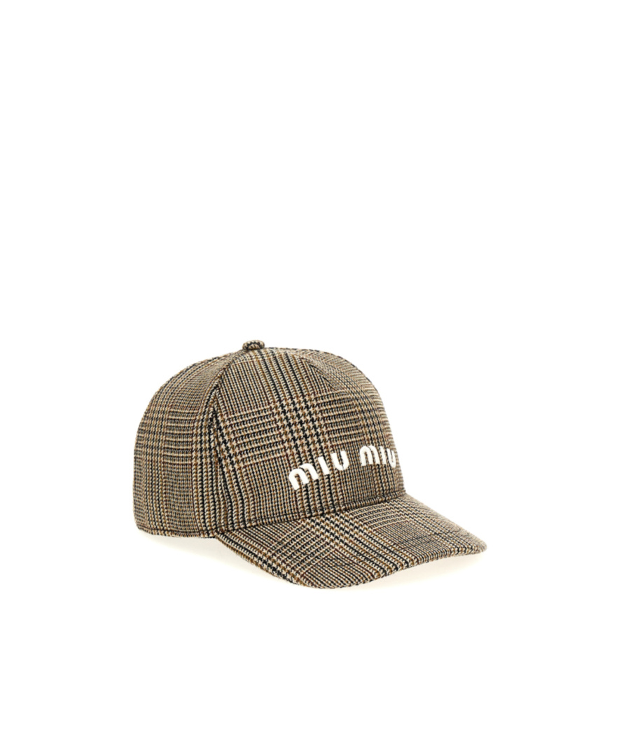 Miu Miu Prince Of Wales-pattern Virgin-wool Cap In Gray