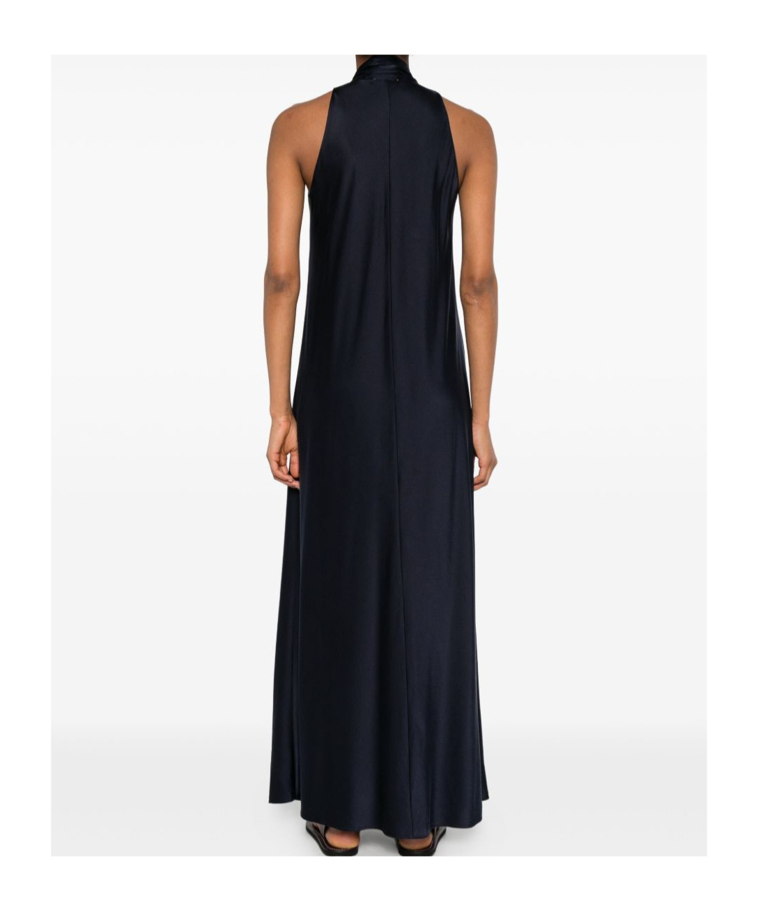 Forte Forte Dark Blue Tie-neck Maxi Dress In Black