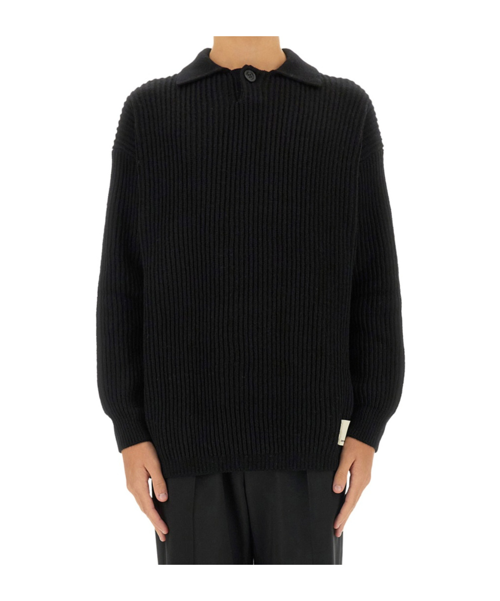 Shop Emporio Armani Long-sleeved Ribbed Sweater In Black