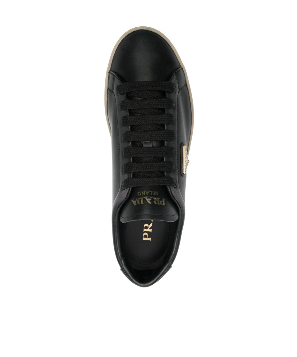 Prada Enamel Triangle-logo Sneakers In Black