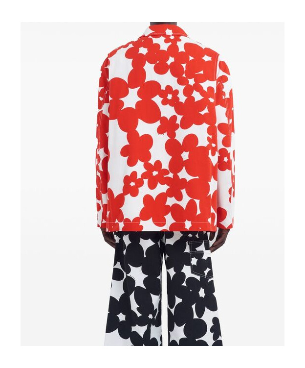 Shop Marni Floral-print Cotton Jacket In Red