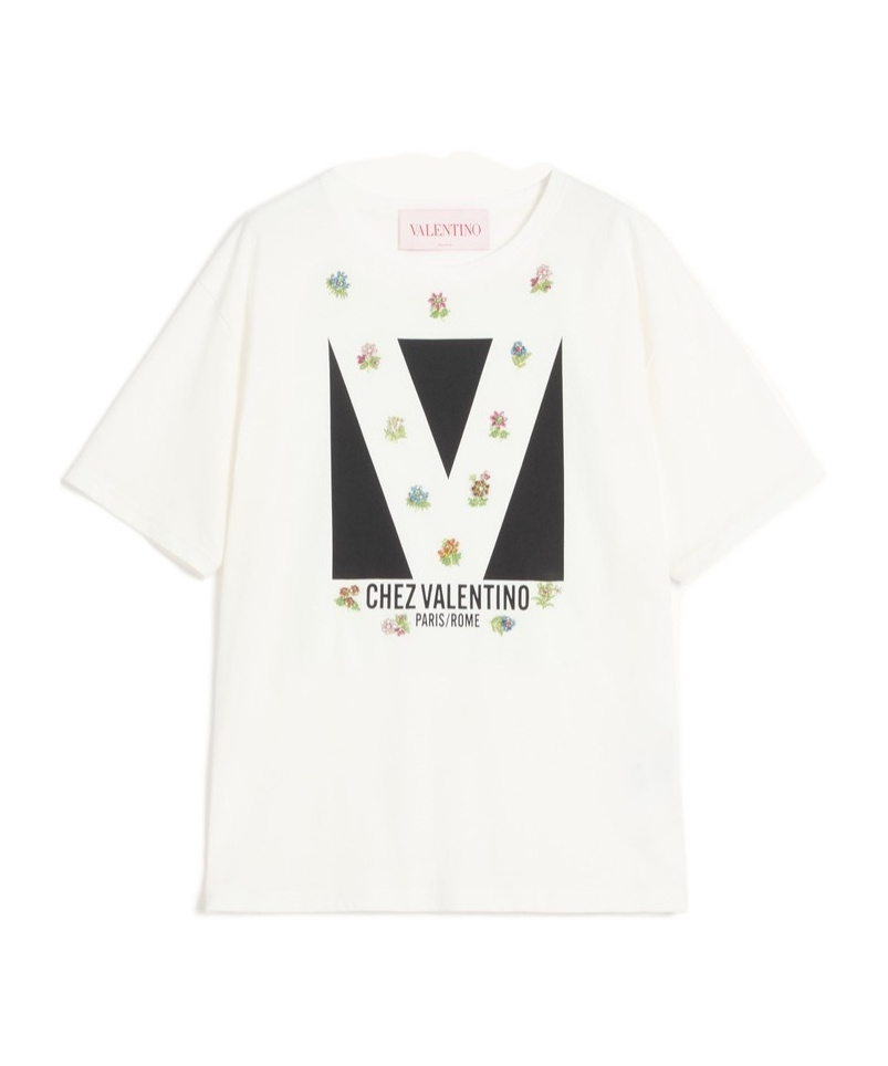 Valentino Womens Brand-print Rhinestone-embellishment Cotton-jersey T-shirt Avorio Nero In White