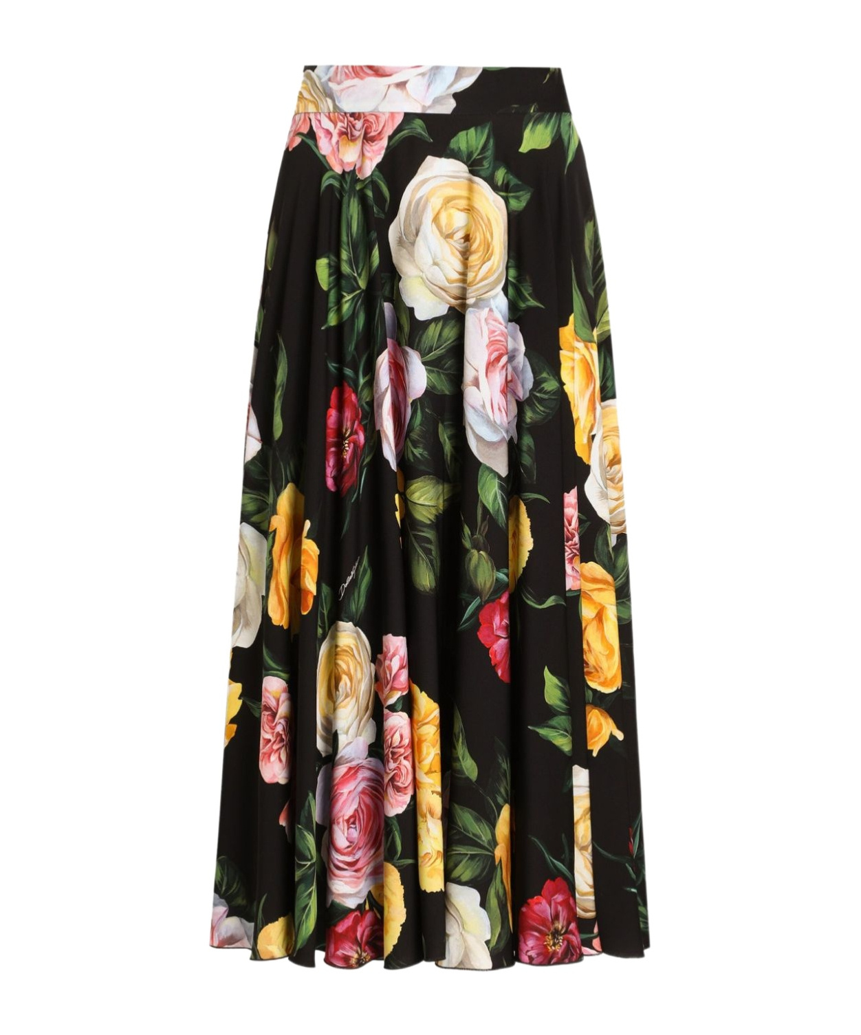Dolce & Gabbana Floral Print Charmeuse Midi Skirt In Black
