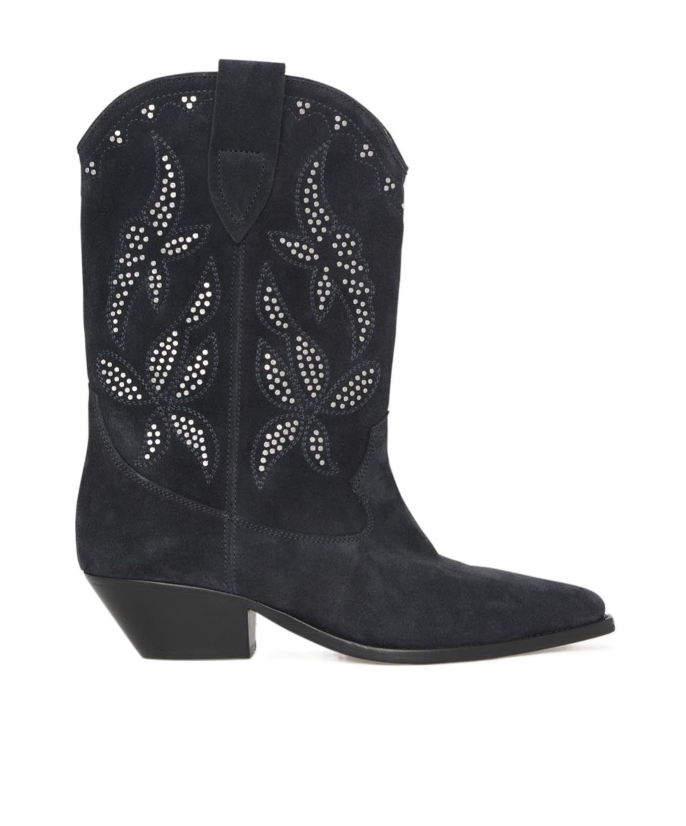 Isabel Marant Duerto Studded Suede Cowboy Boots In Black