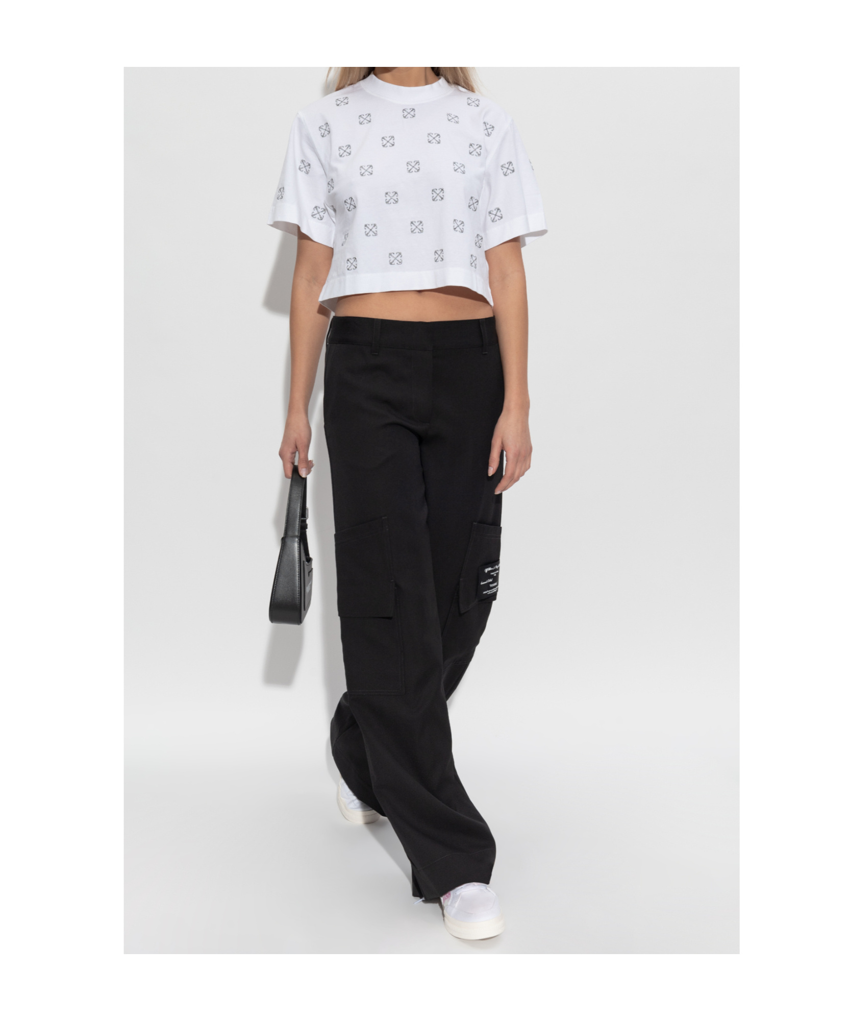 Off-white Monogram-embroidered Cropped T-shirt In White