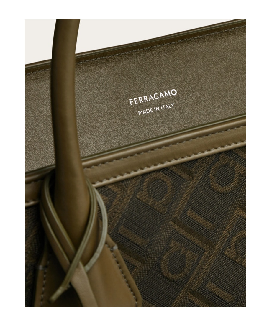 Shop Ferragamo Jacquard Shoulder Bag In Black