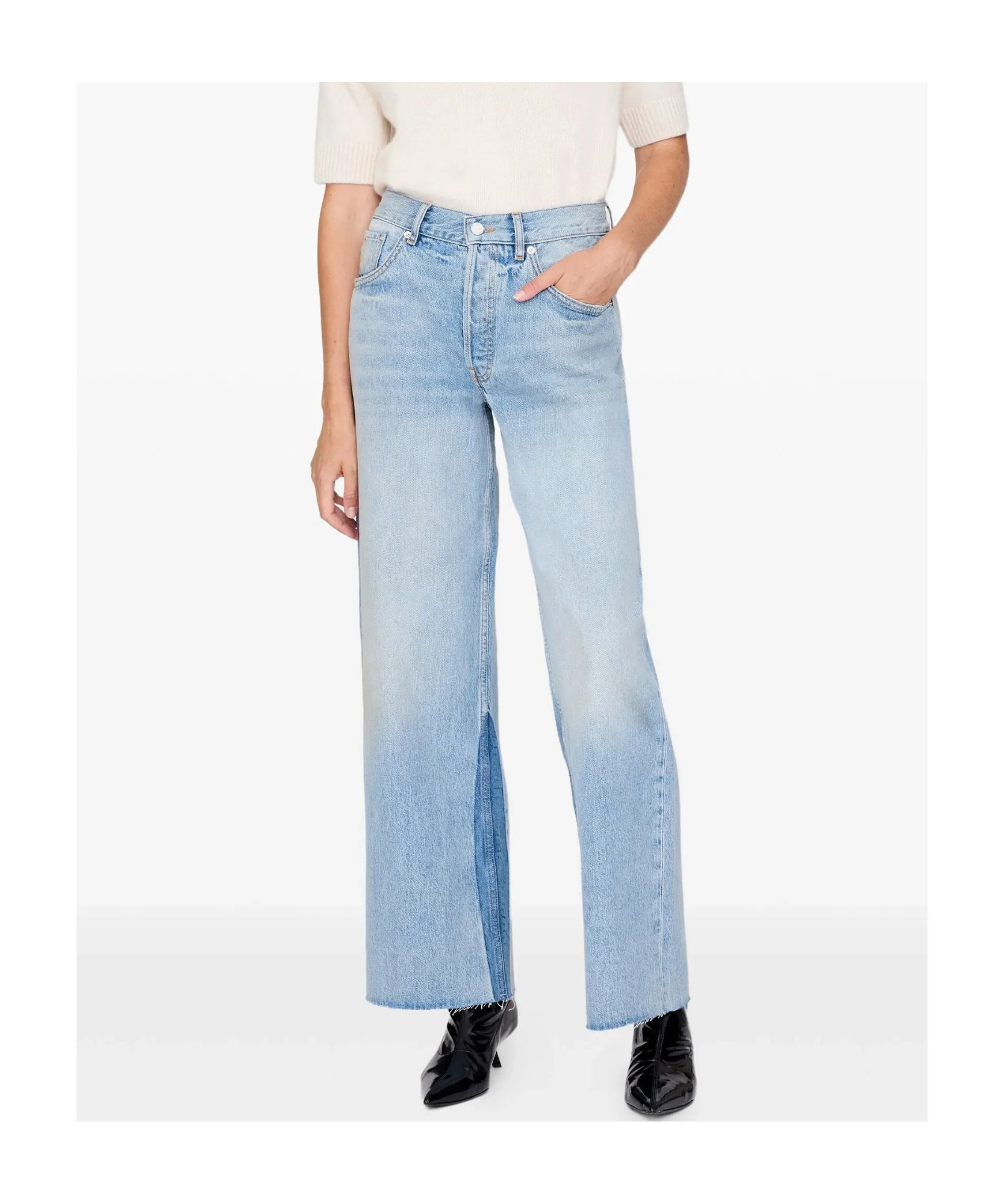 Anine Bing Manon Frayed-hem Jeans In Blue
