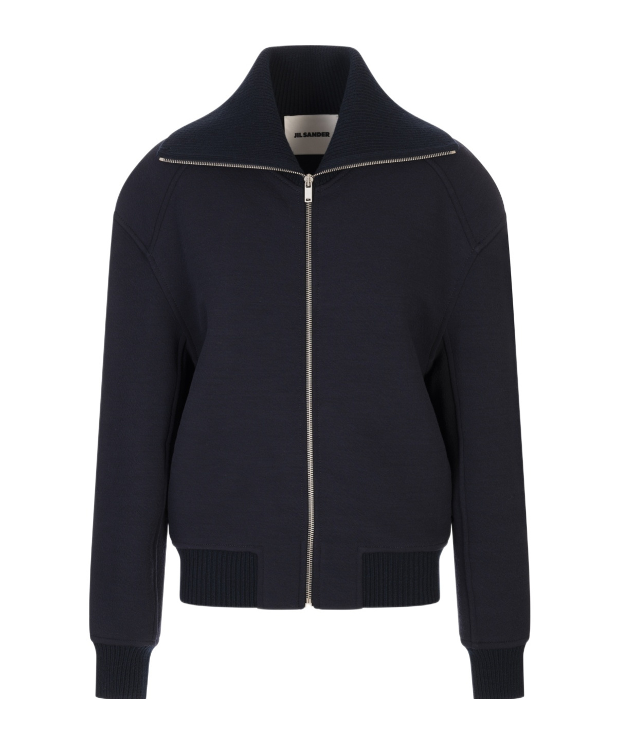 Jil Sander Wool Blend Bomber Jacket With High Collar In Blue
