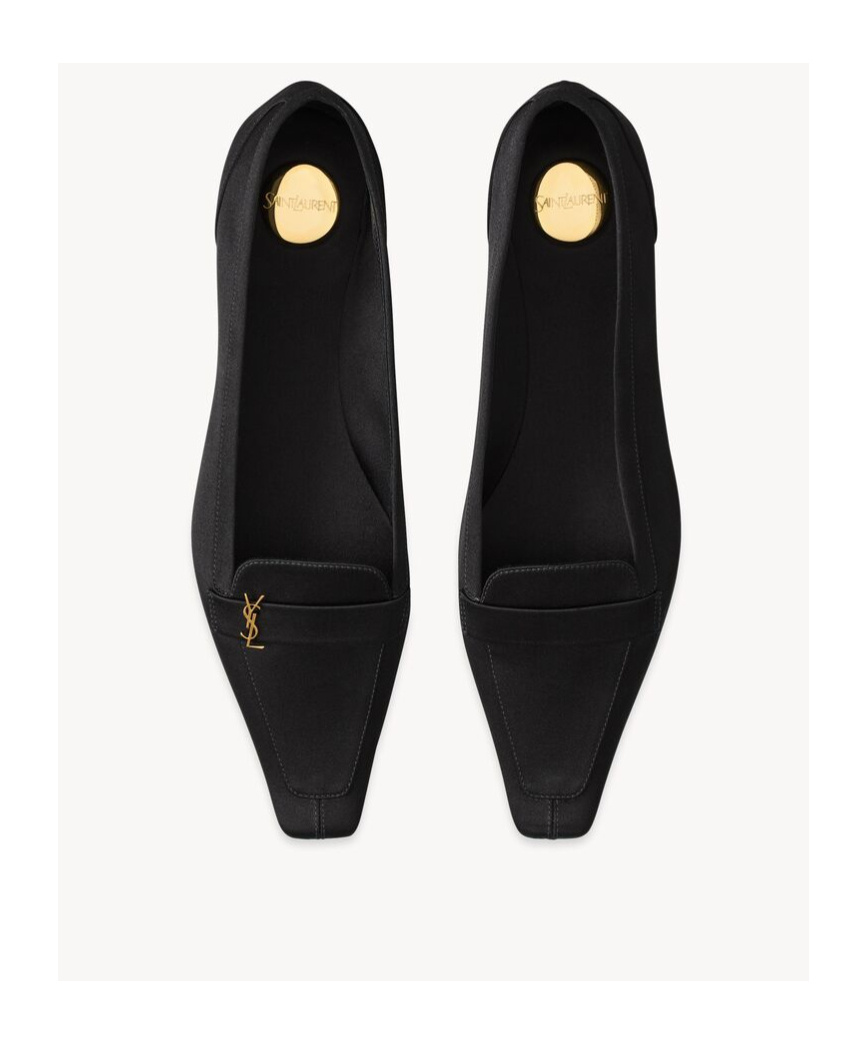 Saint Laurent Poppy Satin Ballets In Black