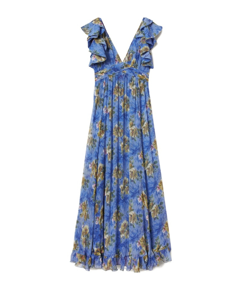 La Doublej Ruffled-details Floral-print Maxi Dress In Blue