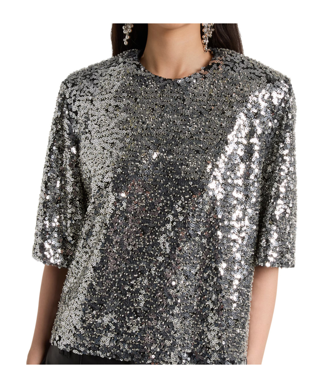 Isabel Marant Padded Shoulder Strap Sequin Top In Silver