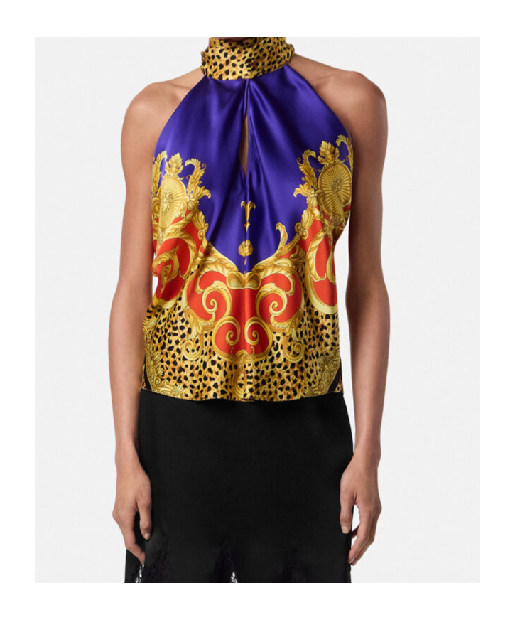 Versace Baroque-print Halterneck Top In Multi