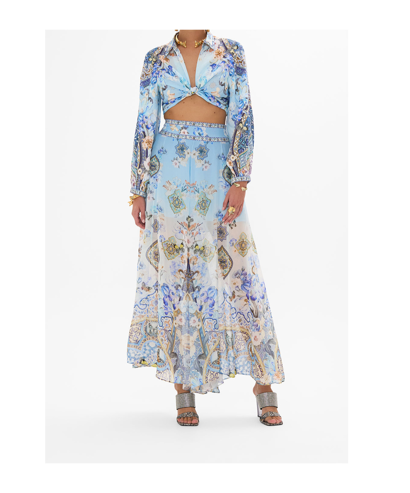 Camilla Sheer Wide Leg Pant Al Manial Palace Memoirs In Blue