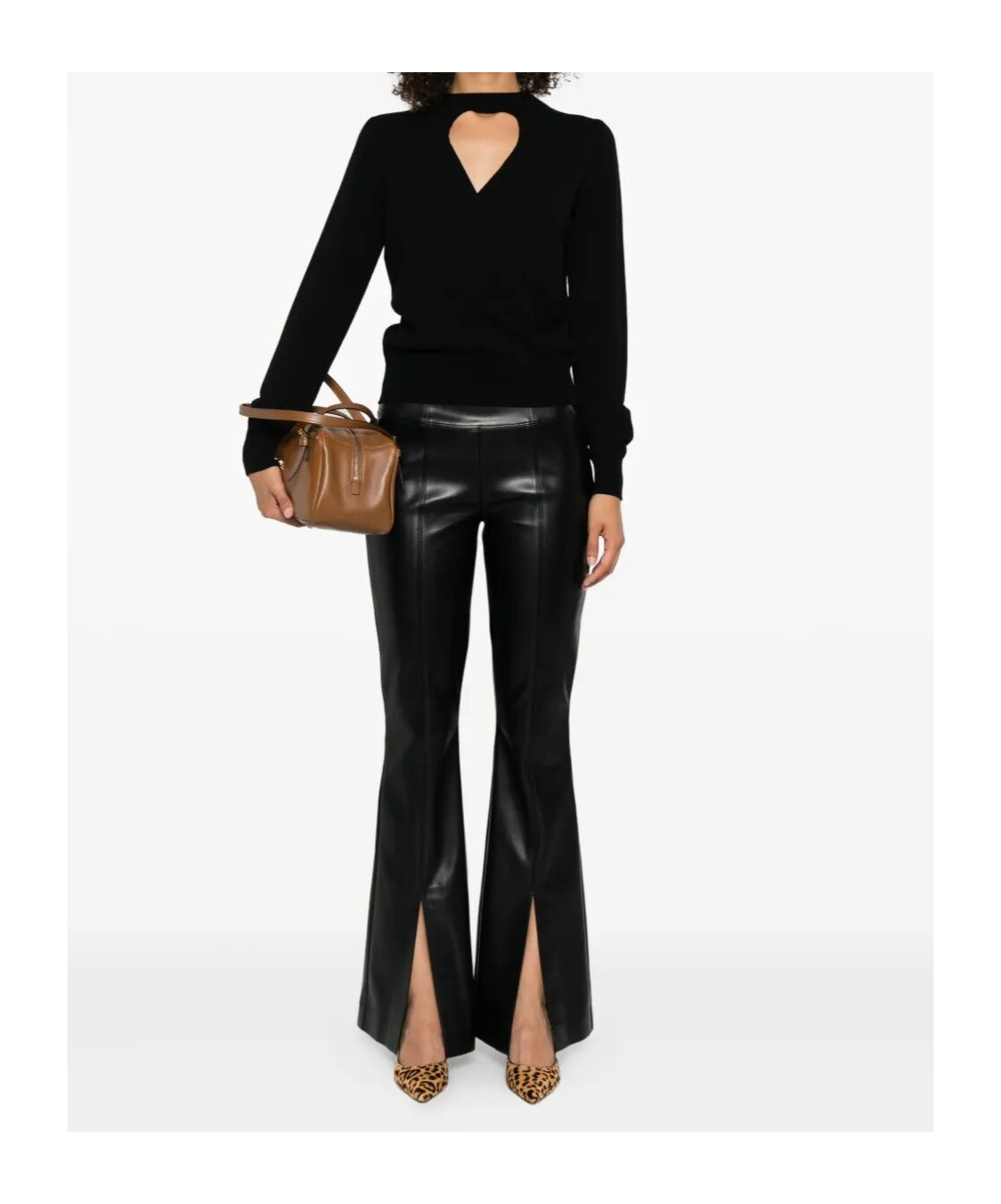 Twinset Twin-set Keyhole Neckline Black Sweater With Ribbed Cuffs In Neutral