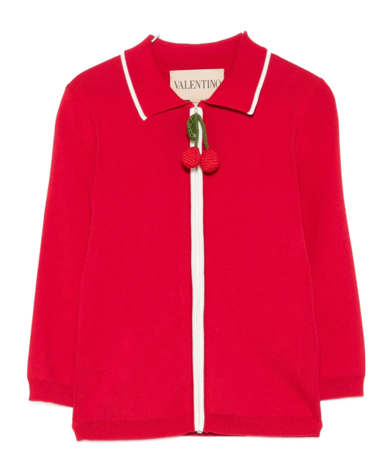 Valentino Cherry Embellished Knitted Top In Red