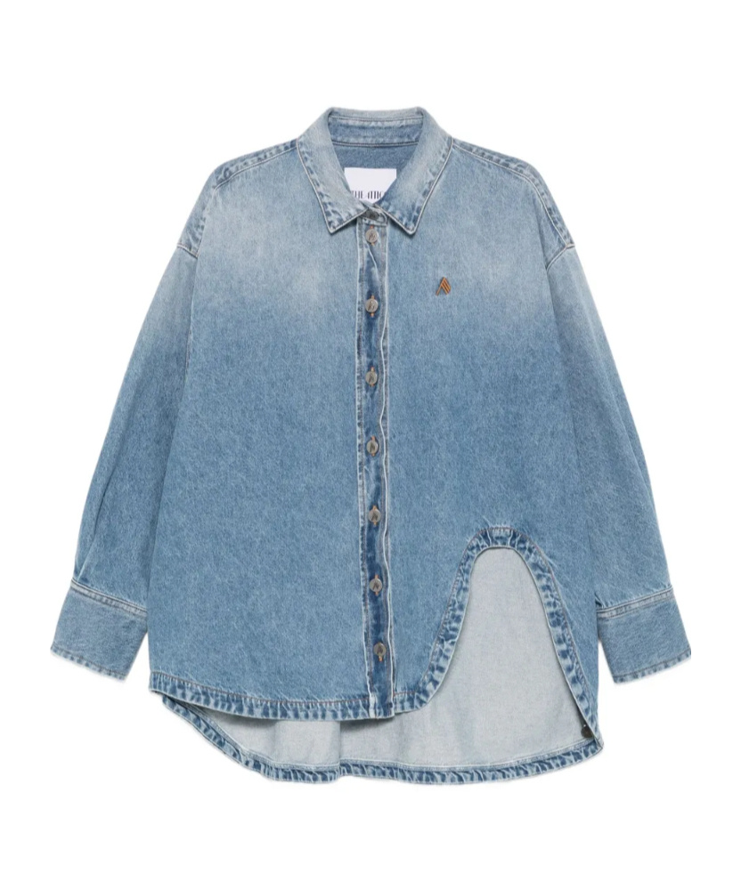 Attico Oversized Embroidered Denim Shirt In Blue