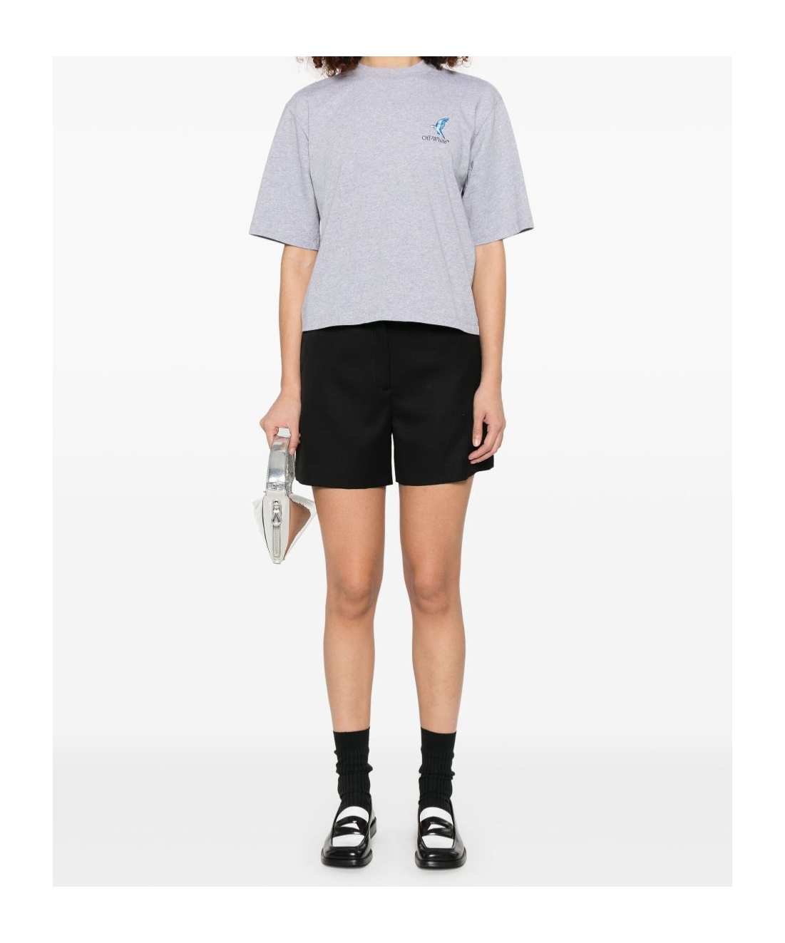 Off-white Black Virgin Wool Shorts With Logo Label In Black