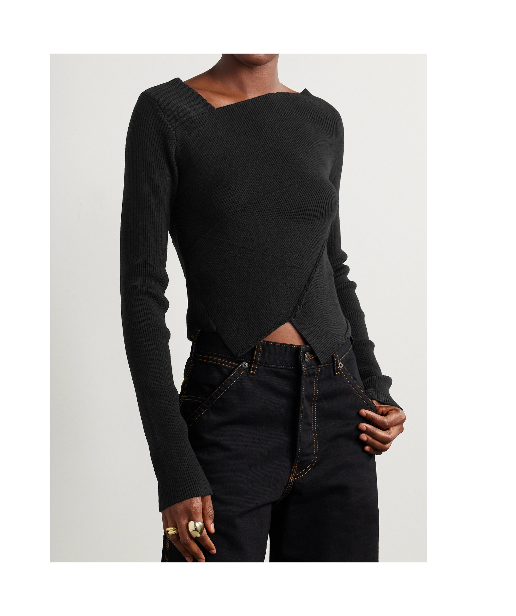 Shop Dries Van Noten Asymmetrical Ribbed Short Sweater In Black