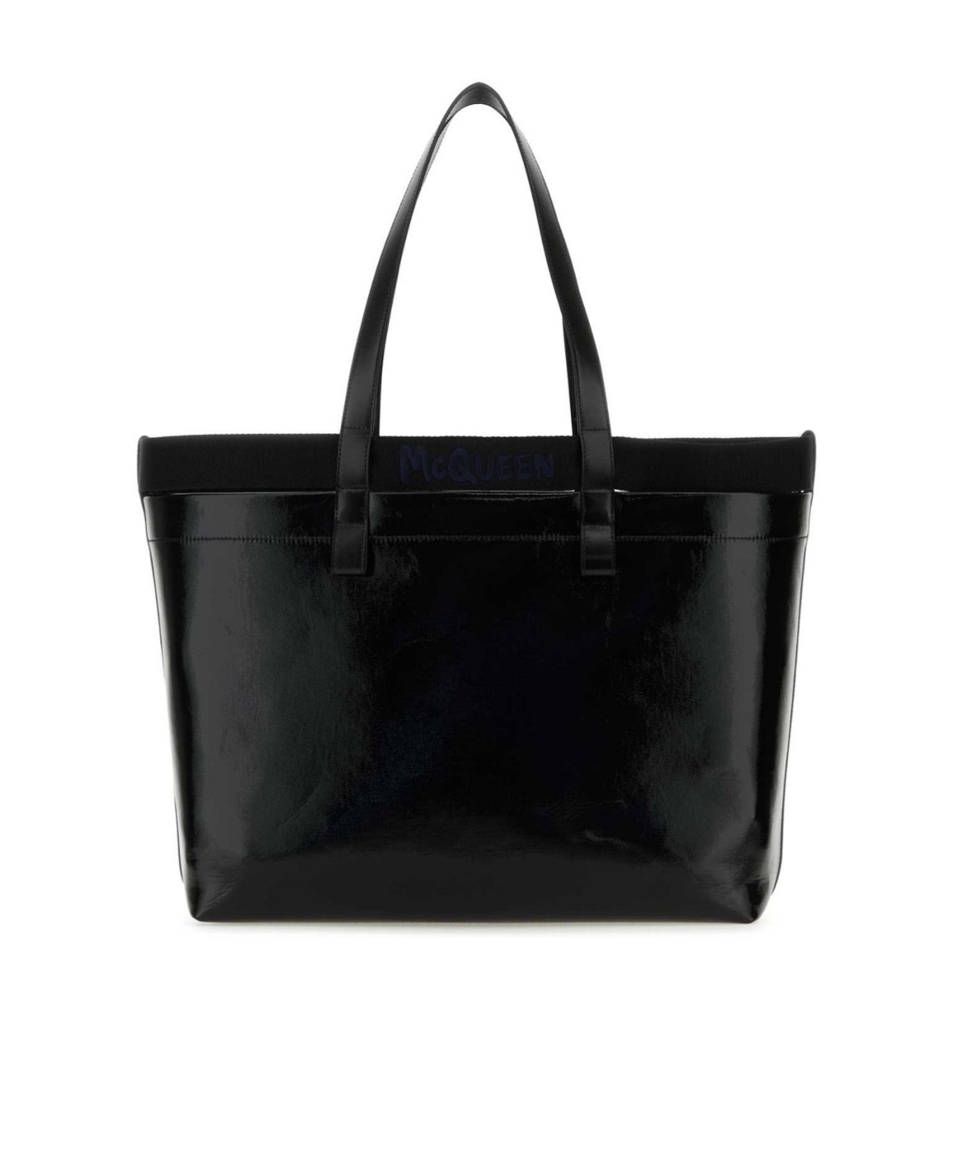 Alexander Mcqueen Coated Canvas Shopping Bag With Two Pockets In Black
