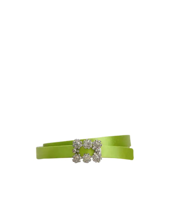 Roger Vivier Efflorescence Belt In Satin In Green