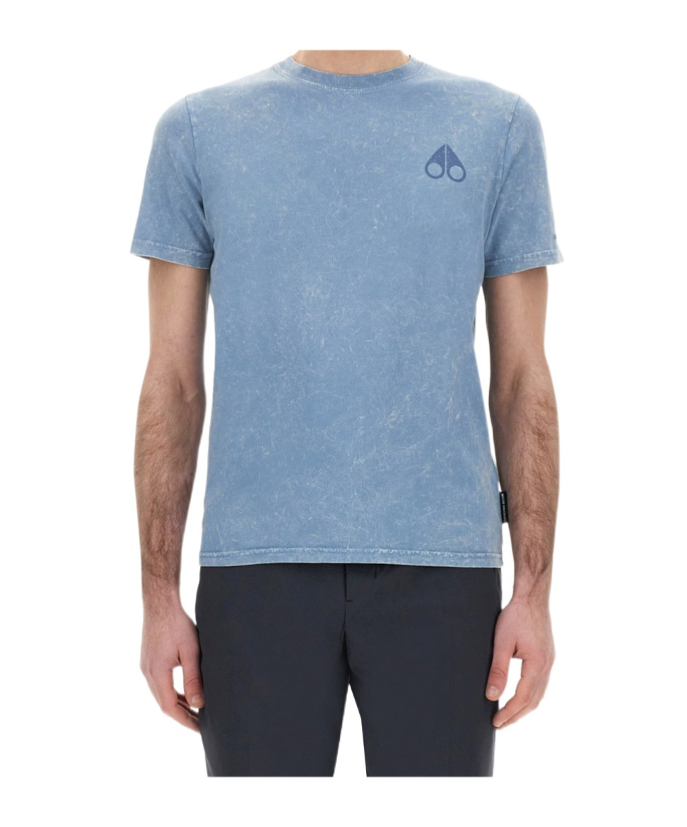 Moose Knuckles Round Neck Short Sleeves Washed Effect T-shirt In Blue