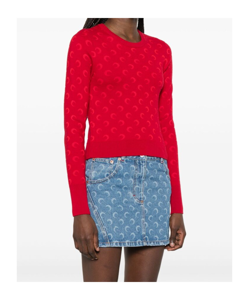 Marine Serre Moon Jacquard Knit Fitted Sweater In Red
