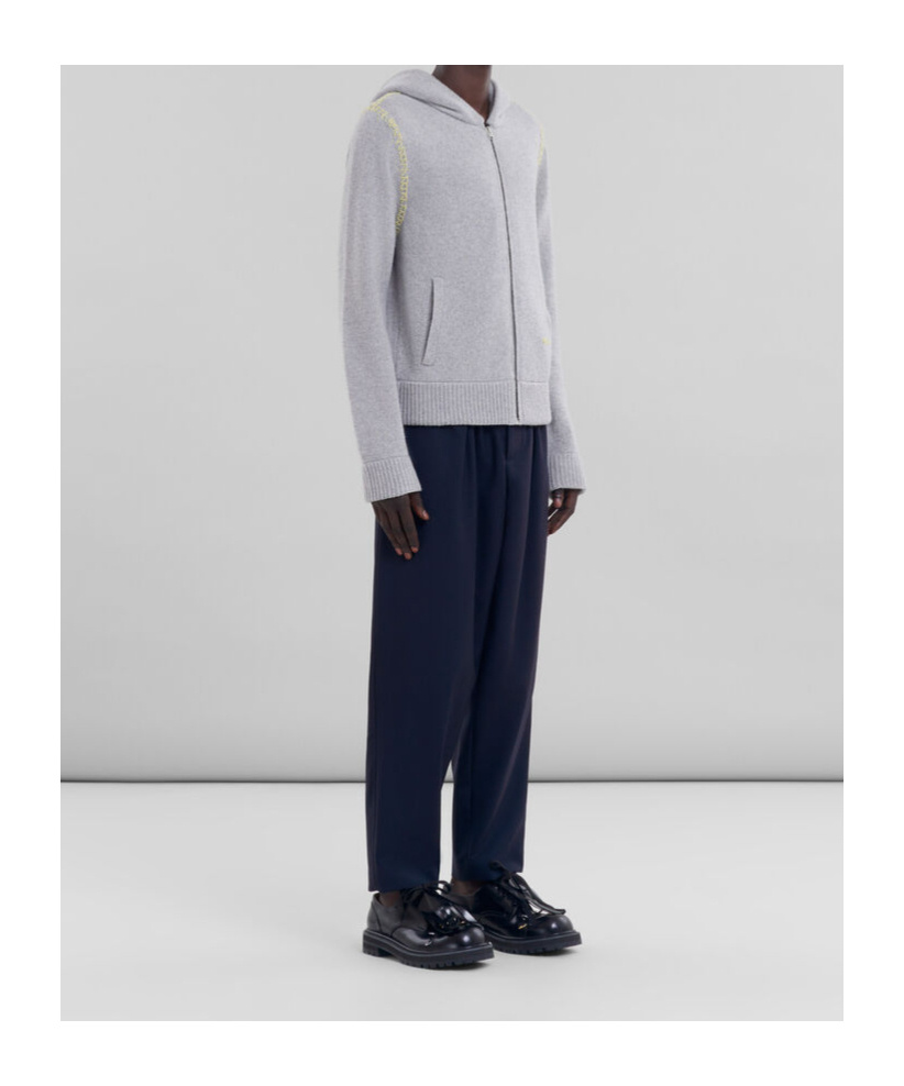 Marni Wool-blend Contrast-stitch Hoodie In Gray