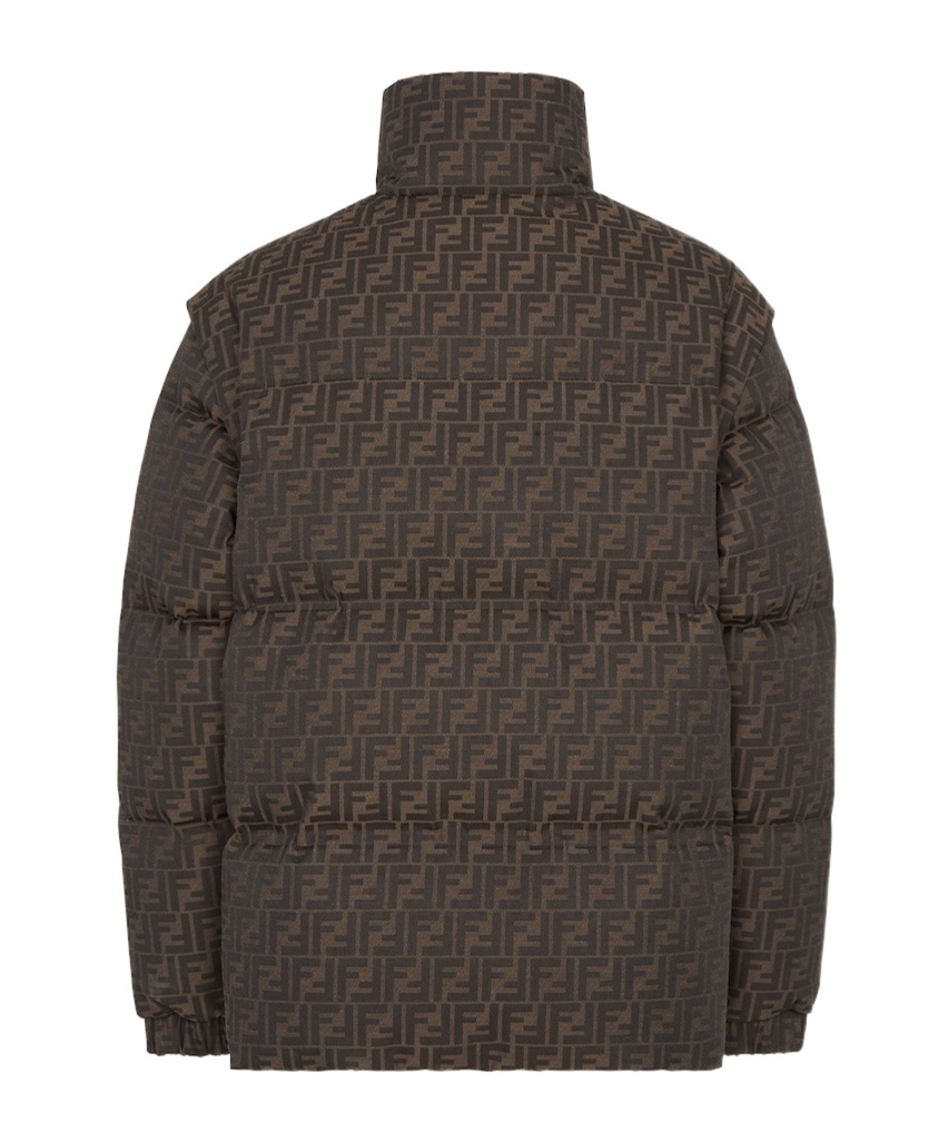 Fendi Patterned High Collar Padded Jacket With Pockets In Black