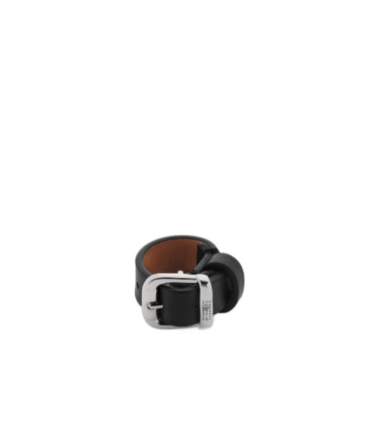 Mm6 Maison Margiela Leather Buckle Ring In Black