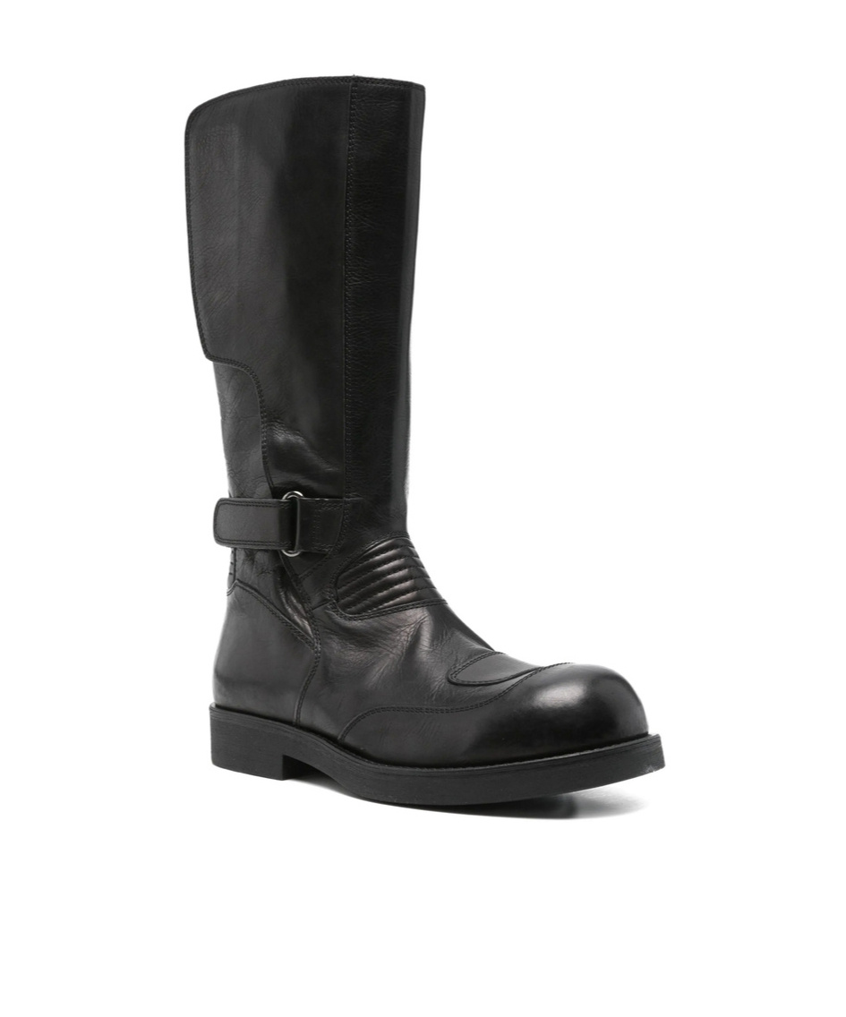 Mm6 Maison Margiela High Shaft Round Toe Stitched Boots In Black