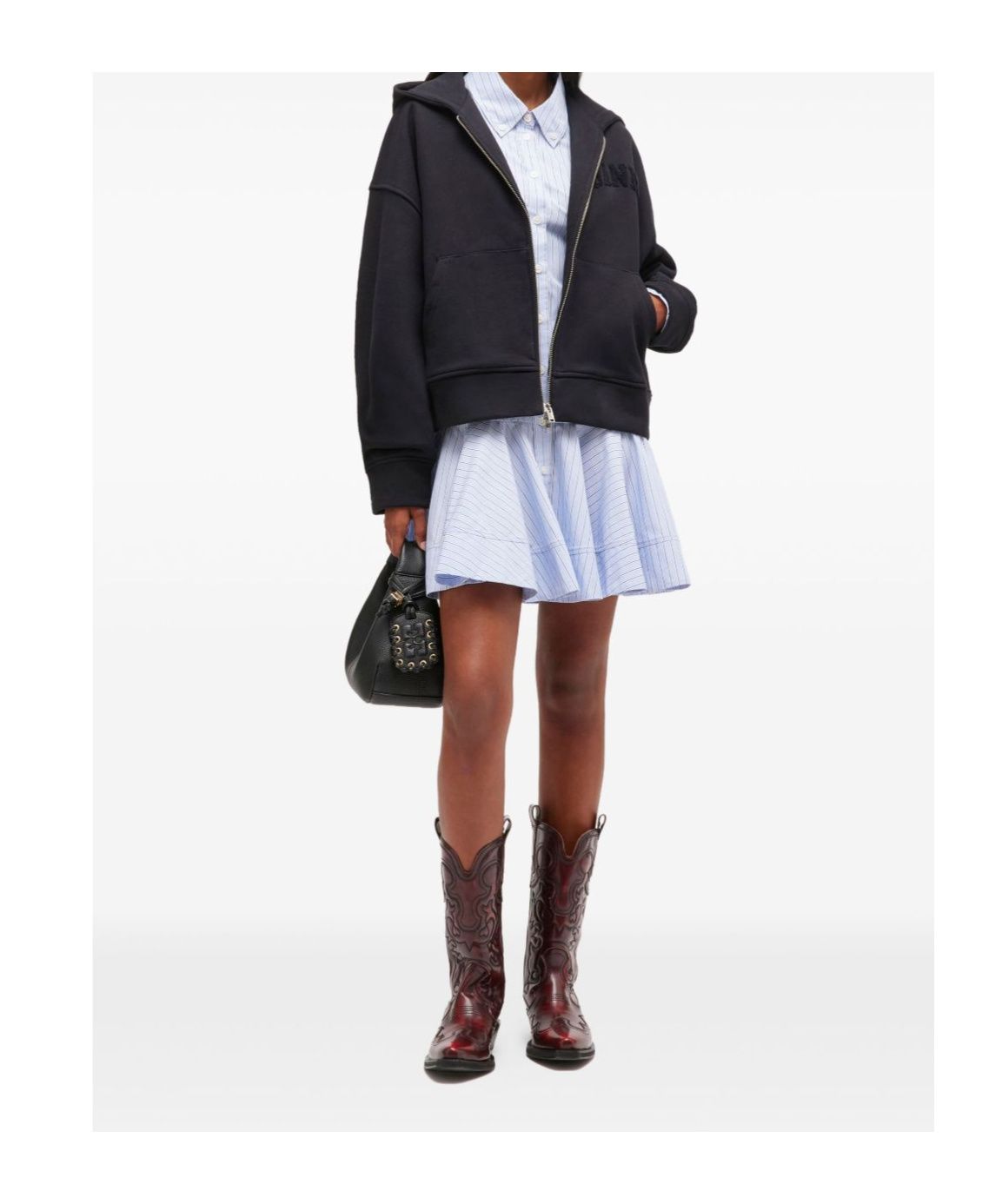 Ganni Hooded Long Sleeve Organic Cotton Sweatshirt In Black