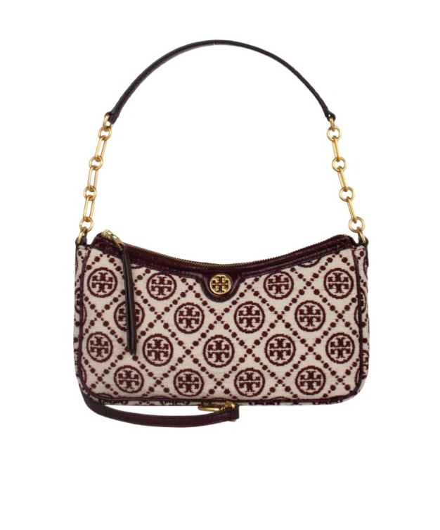 Tory Burch Medium Logo Jacquard Shoulder Bag In Nude