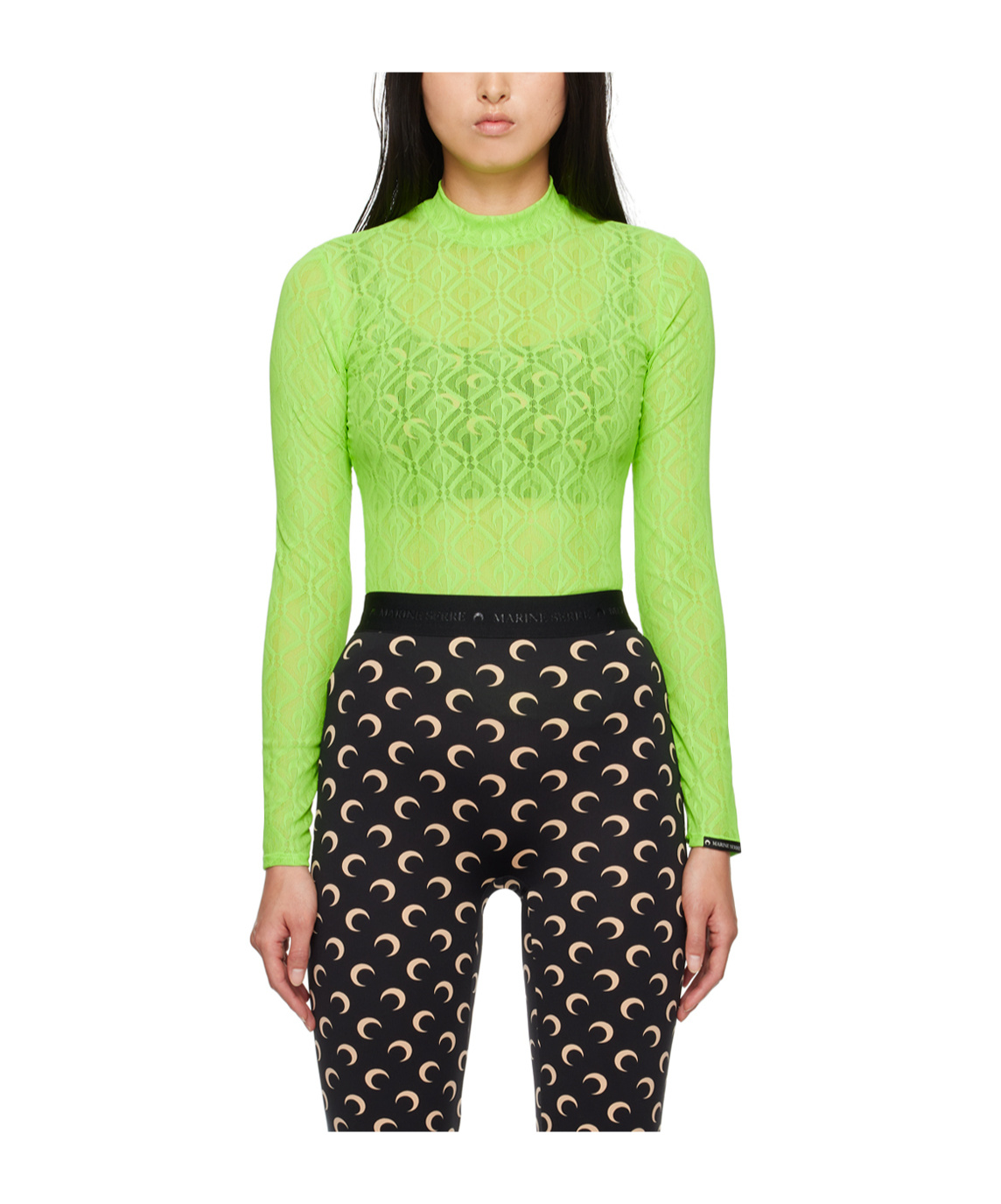 Marine Serre Green Moon Diamond Second Skin Long Sleeve T-shirt In Green