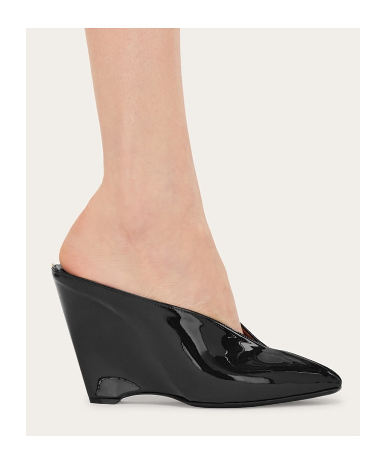 Ferragamo Peep Toe Mule In Black