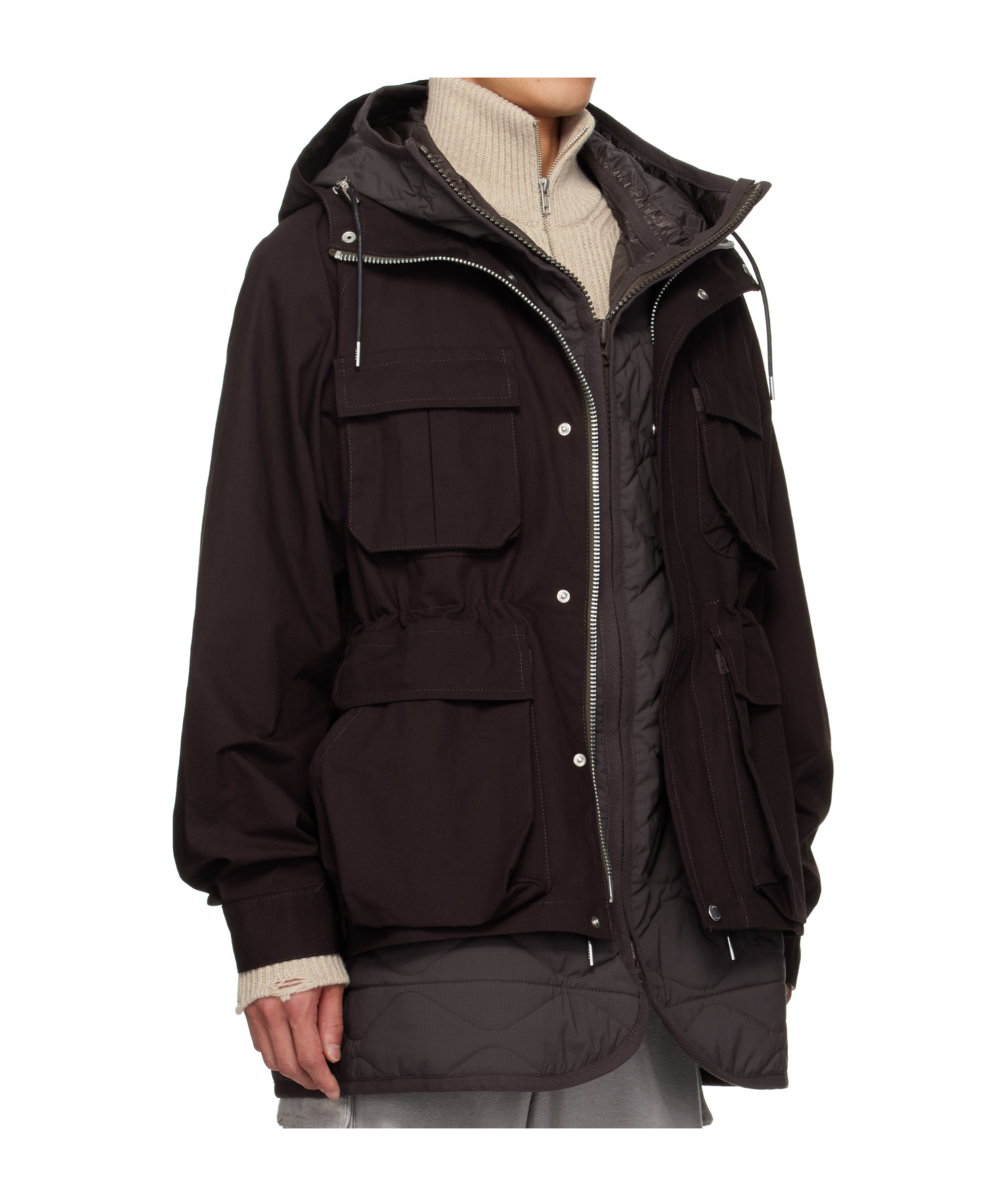 Sacai Long-sleeved Hooded Casual Jacket In Black