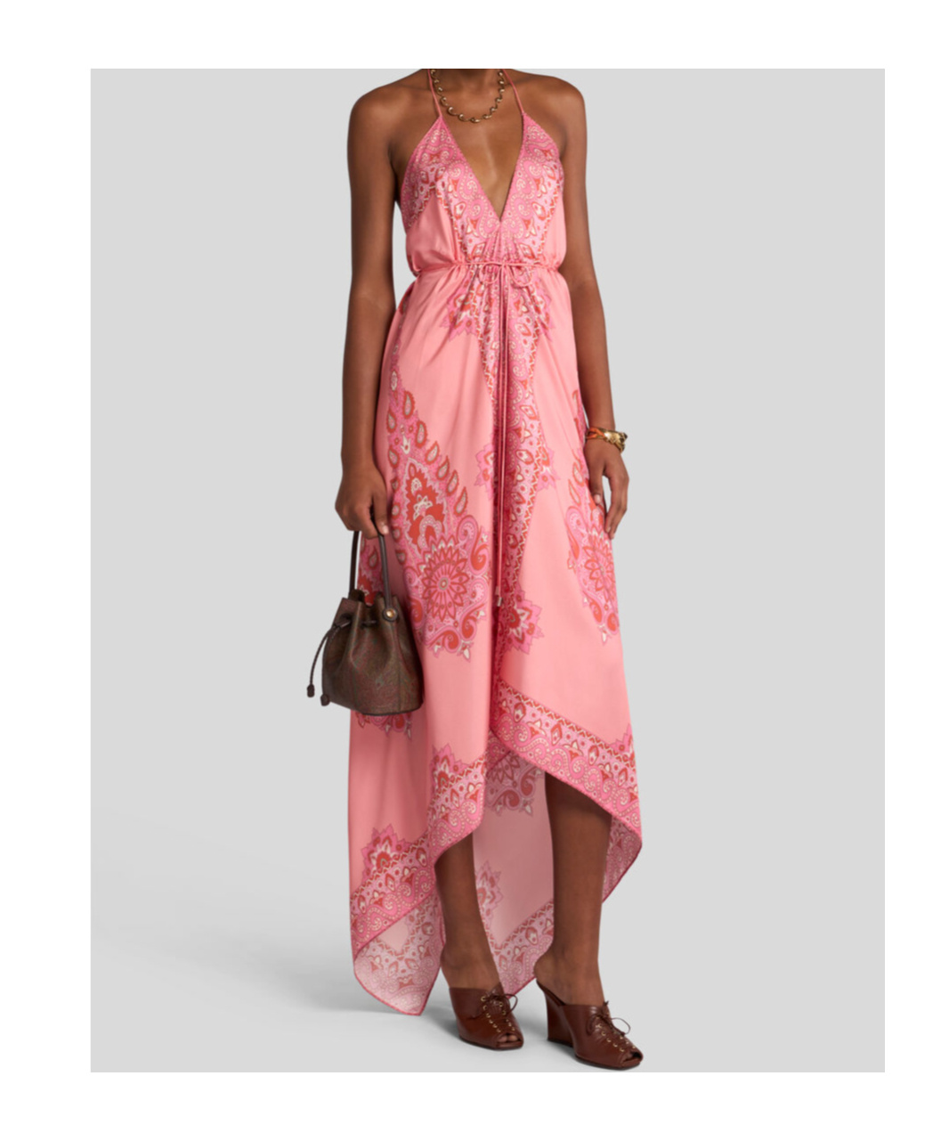 Etro Hem Halter Neck Layered Paisley Print Dress In Pink