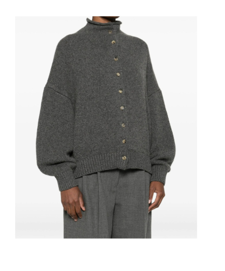 Khaite Nelya Long-sleeved Ribbed Cardigan In Gray