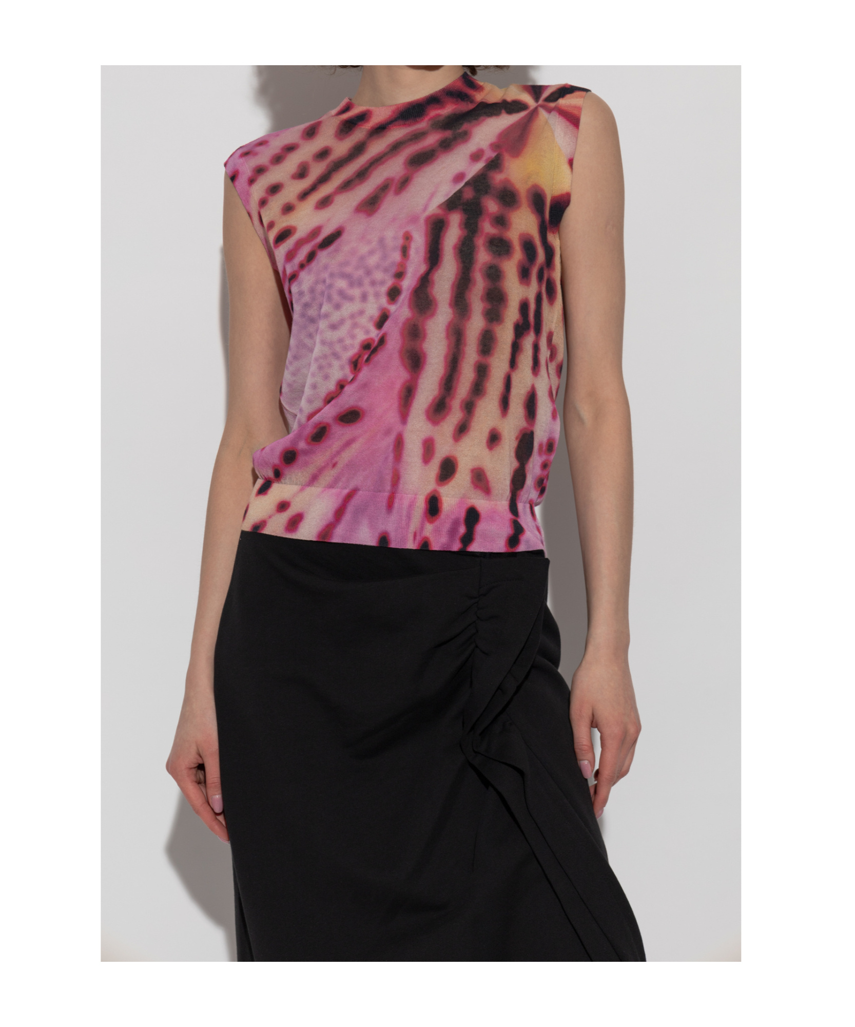 Dries Van Noten Tamara Leopard Orchid Sleeveless Cotton Blend Sweater In Pink