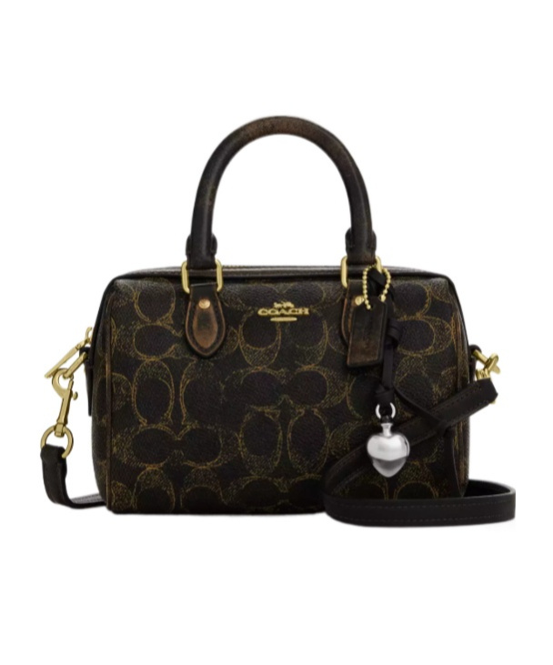 Coach Mini Rowan Crossbody Bag In Loved Signature Canvas With Charms In Brown