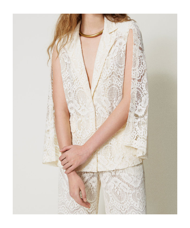 Shop Twinset Lace Blazer In Snow
